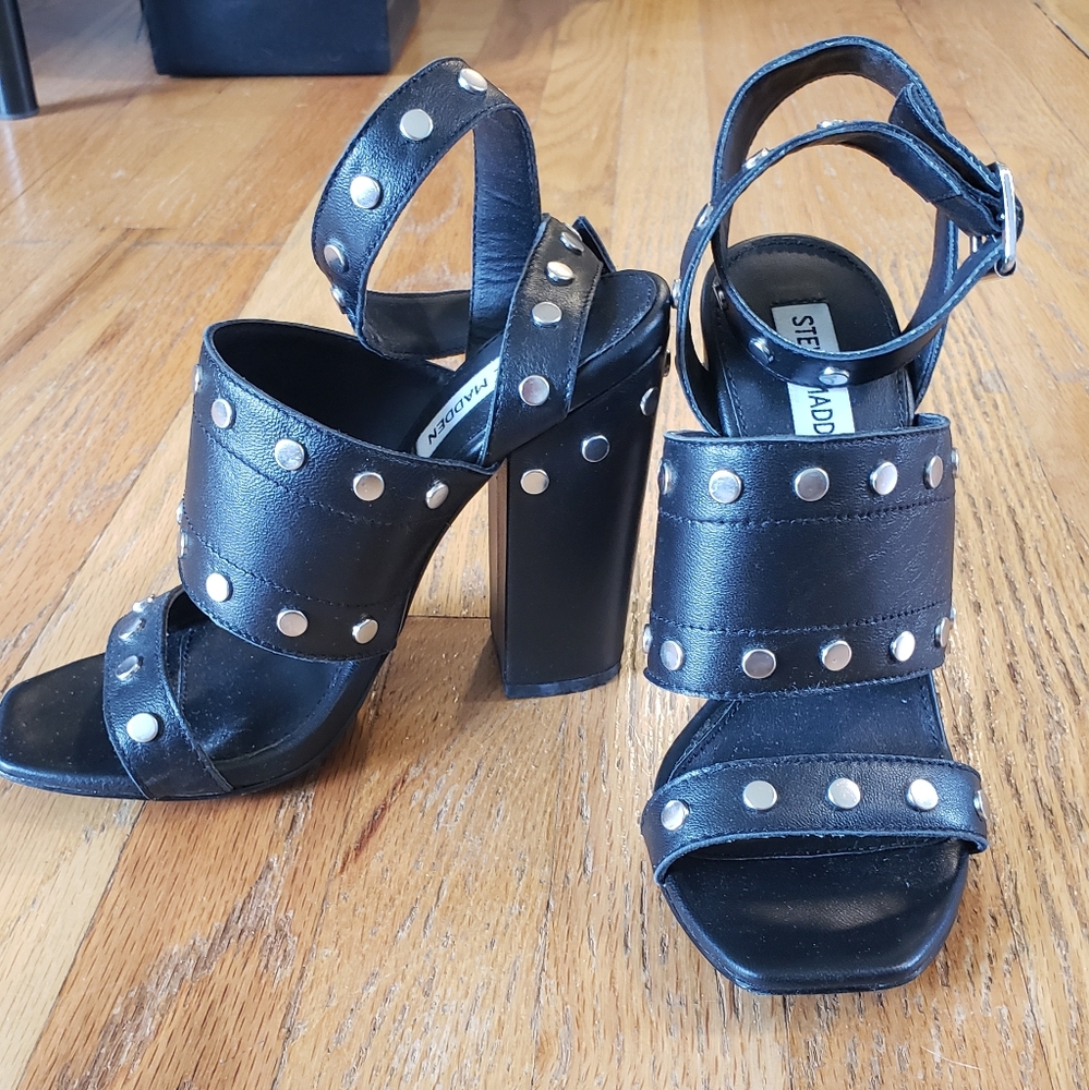 Steve Madden Womens Jansen Leather Open Toe Casual Ankle Strap, Black, Size 7.5